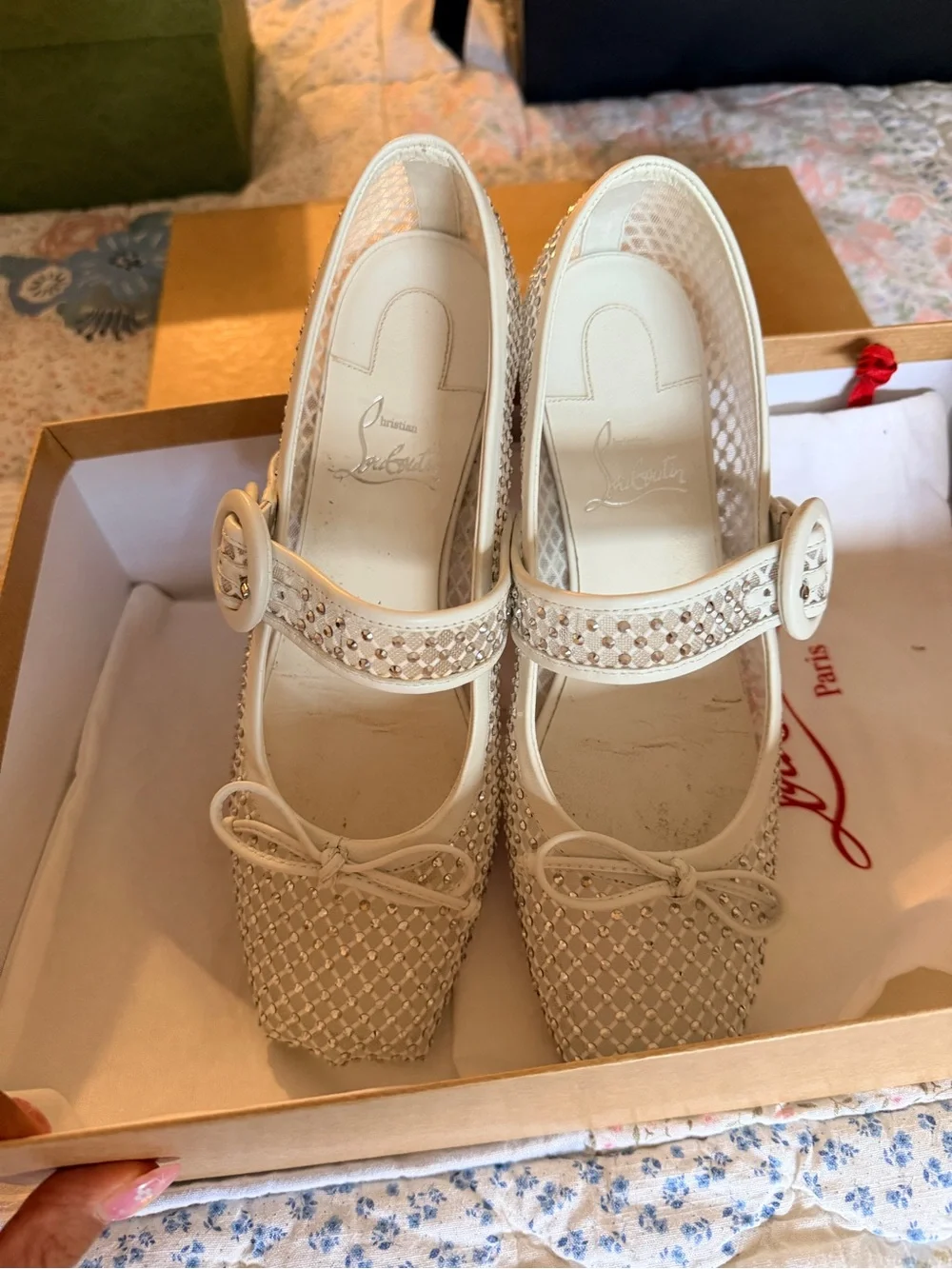 Christian Louboutin White Woven Mary Jane Flats